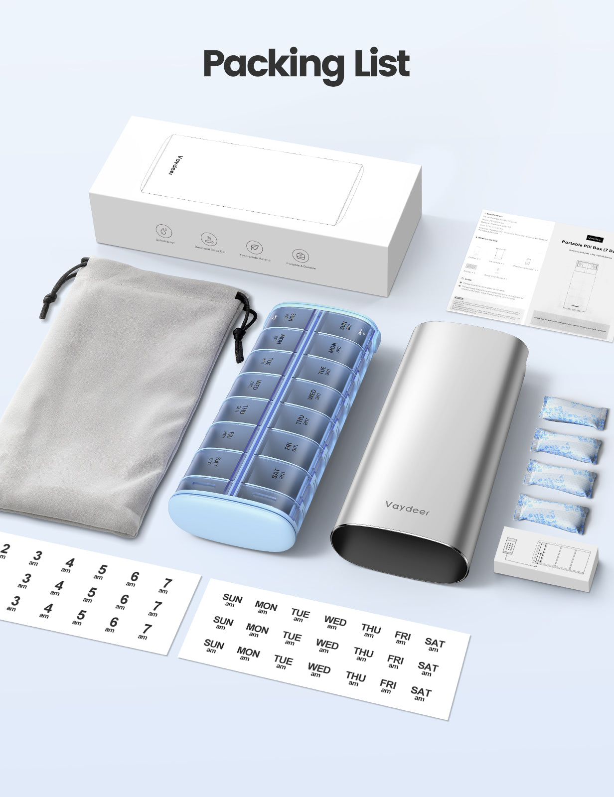 Vaydeer Metal 7 Day Pill Organizer 2 Times a Day