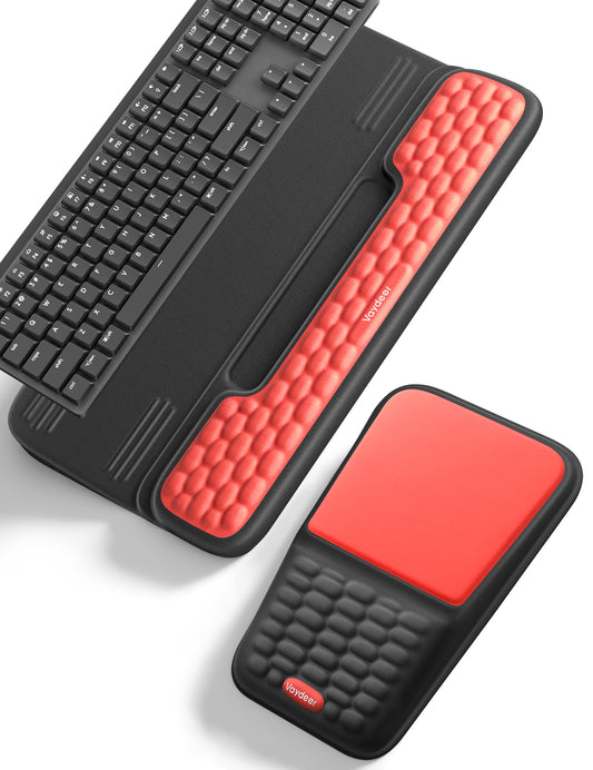 Vaydeer Keyboard Stand and Mouse Pad Set with Wrist Rest, Computer Wrist Support Pad, Soft Memory Foam Desk Cushion, Red