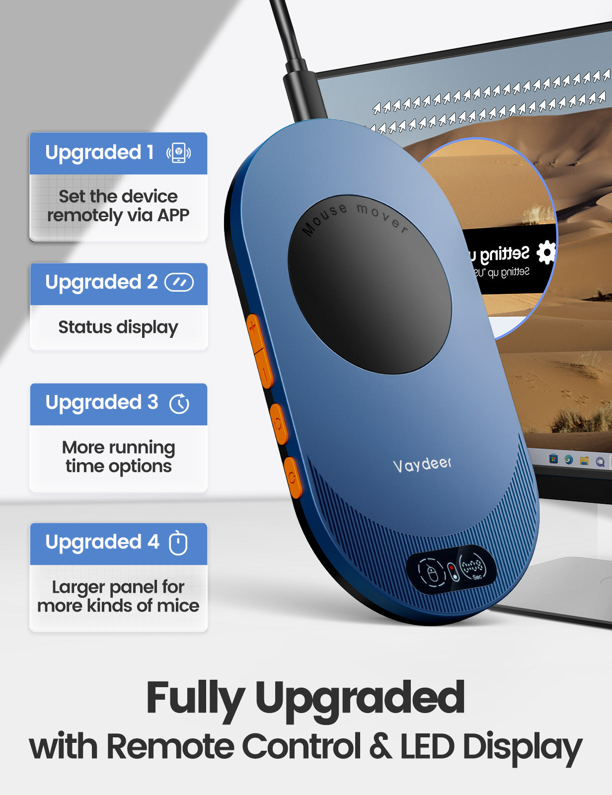 Vaydeer Air 3 Ultra Mouse Mover with APP, Ultra Slim Mouse Jiggler with Timer Function, Mouse Movement, Driver-Free, Keeps PC Active