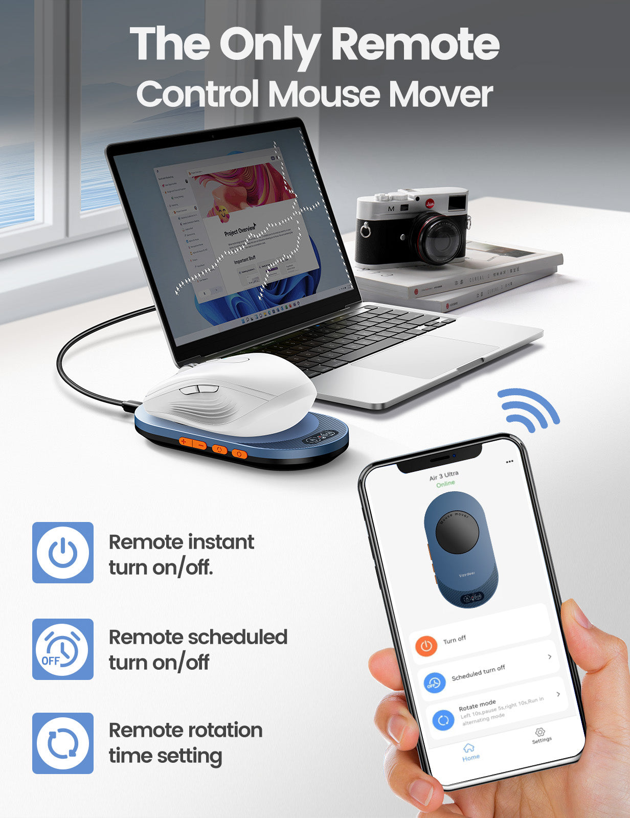 Vaydeer Air 3 Ultra Mouse Mover with APP, Ultra Slim Mouse Jiggler with Timer Function, Mouse Movement, Driver-Free, Keeps PC Active