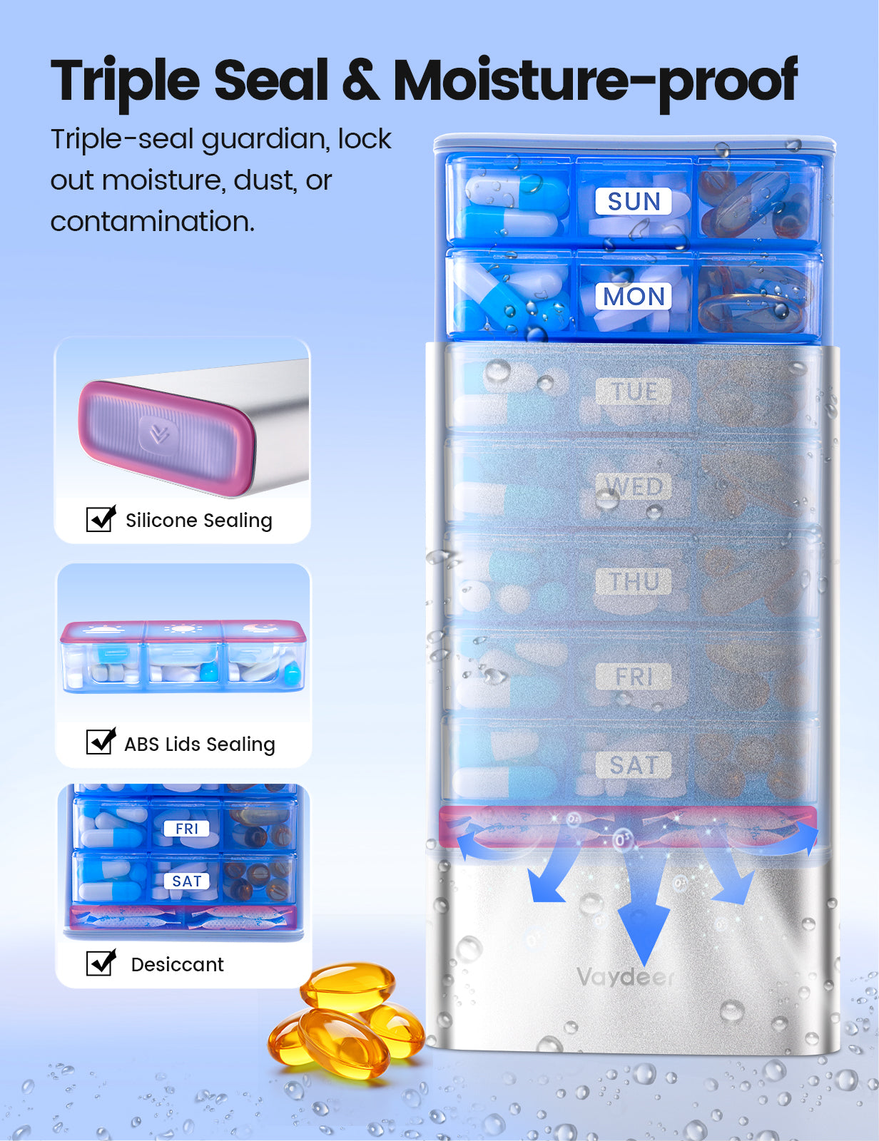 Vaydeer Large Weekly Pill Organizer 3 Times a Day
