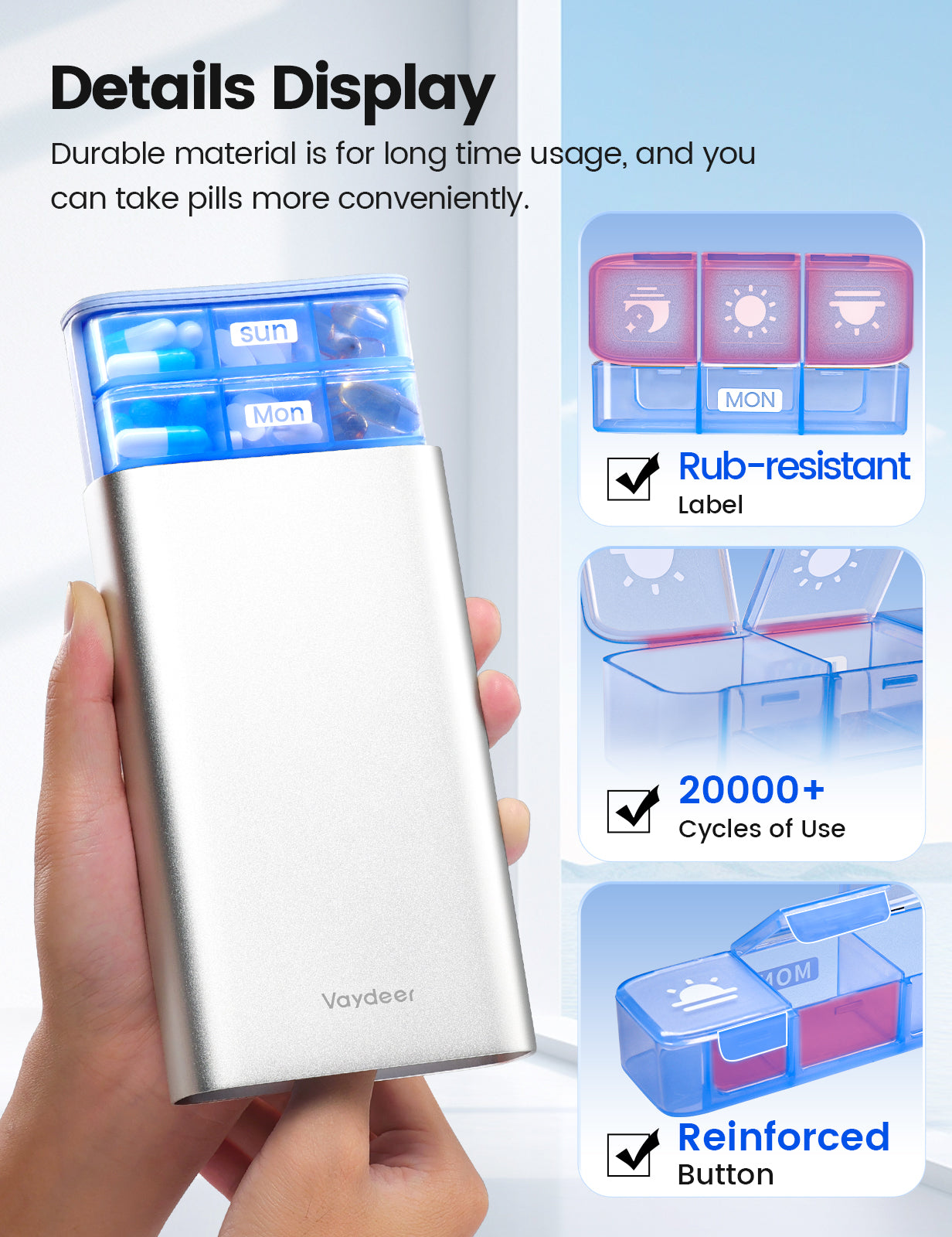 Vaydeer Large Weekly Pill Organizer 3 Times a Day