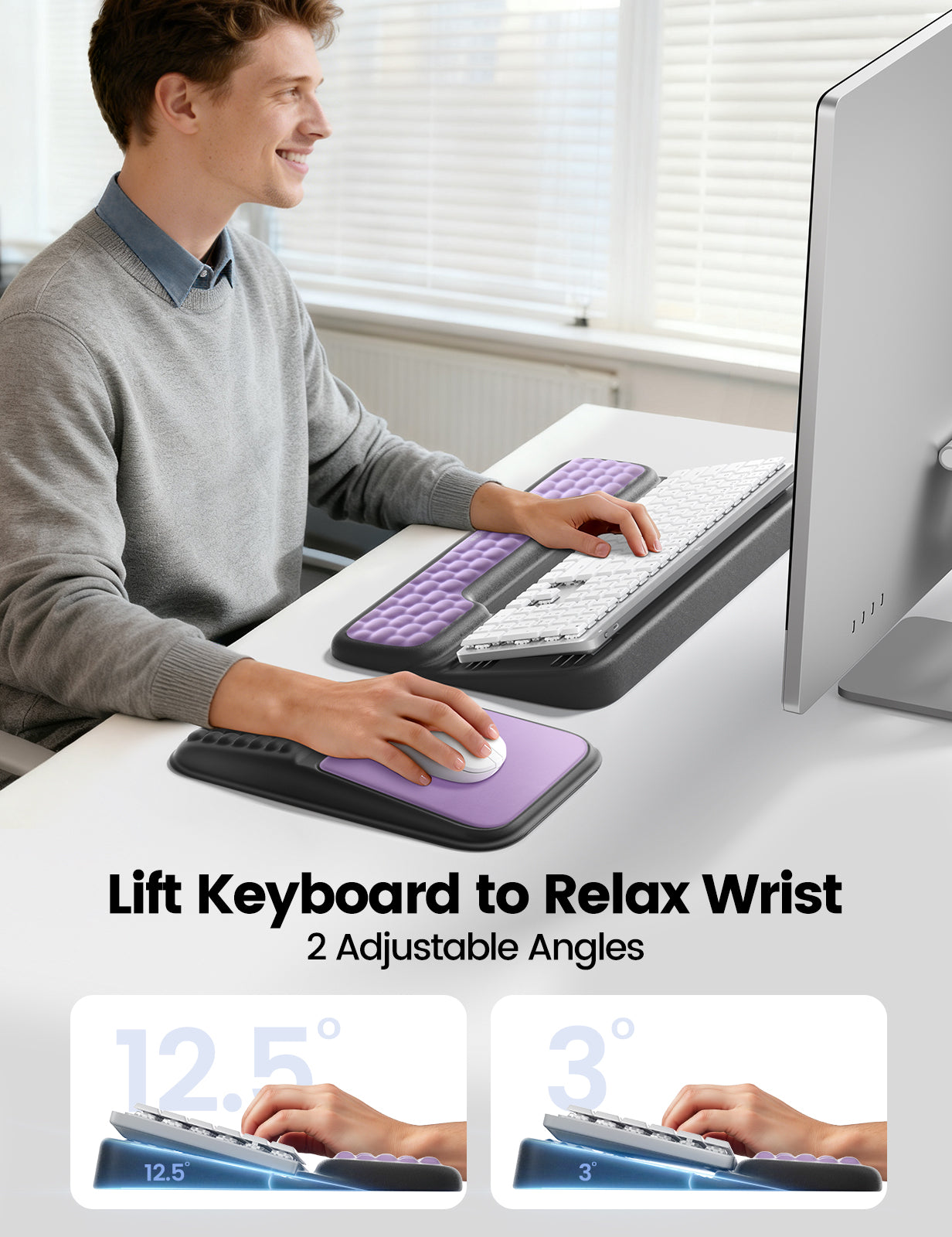 Vaydeer Keyboard Stand and Mouse Pad Set with Wrist Rest, Computer Wrist Support Pad, Soft Memory Foam Desk Cushion, Red