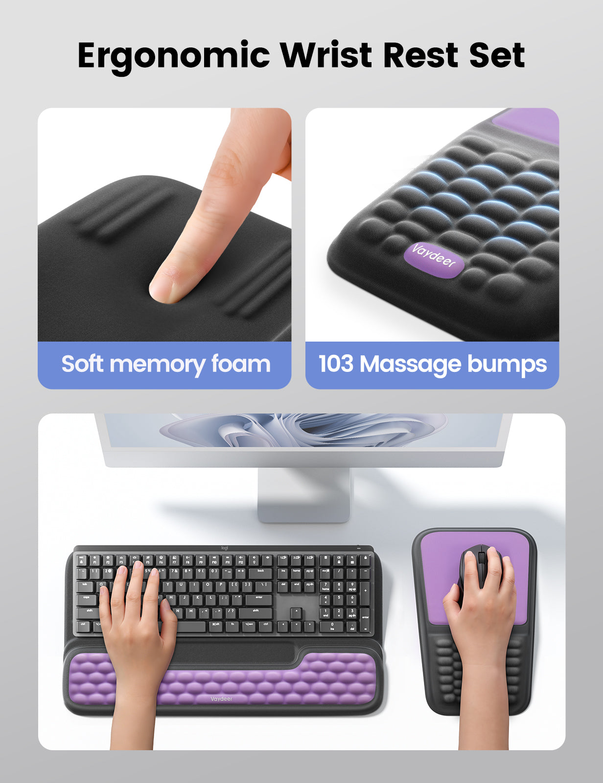 Vaydeer Keyboard Stand and Mouse Pad Set with Wrist Rest, Computer Wrist Support Pad, Soft Memory Foam Desk Cushion, Red