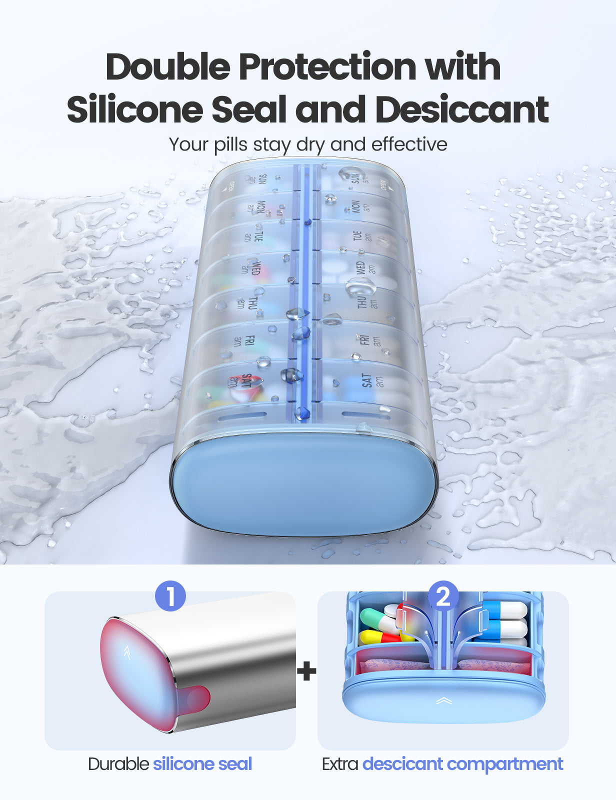 Vaydeer Metal 7 Day Pill Organizer 2 Times a Day