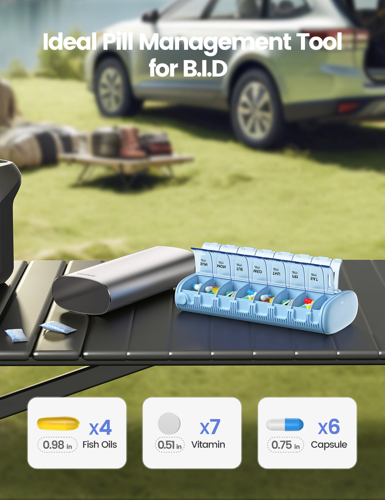 Vaydeer Metal 7 Day Pill Organizer 2 Times a Day