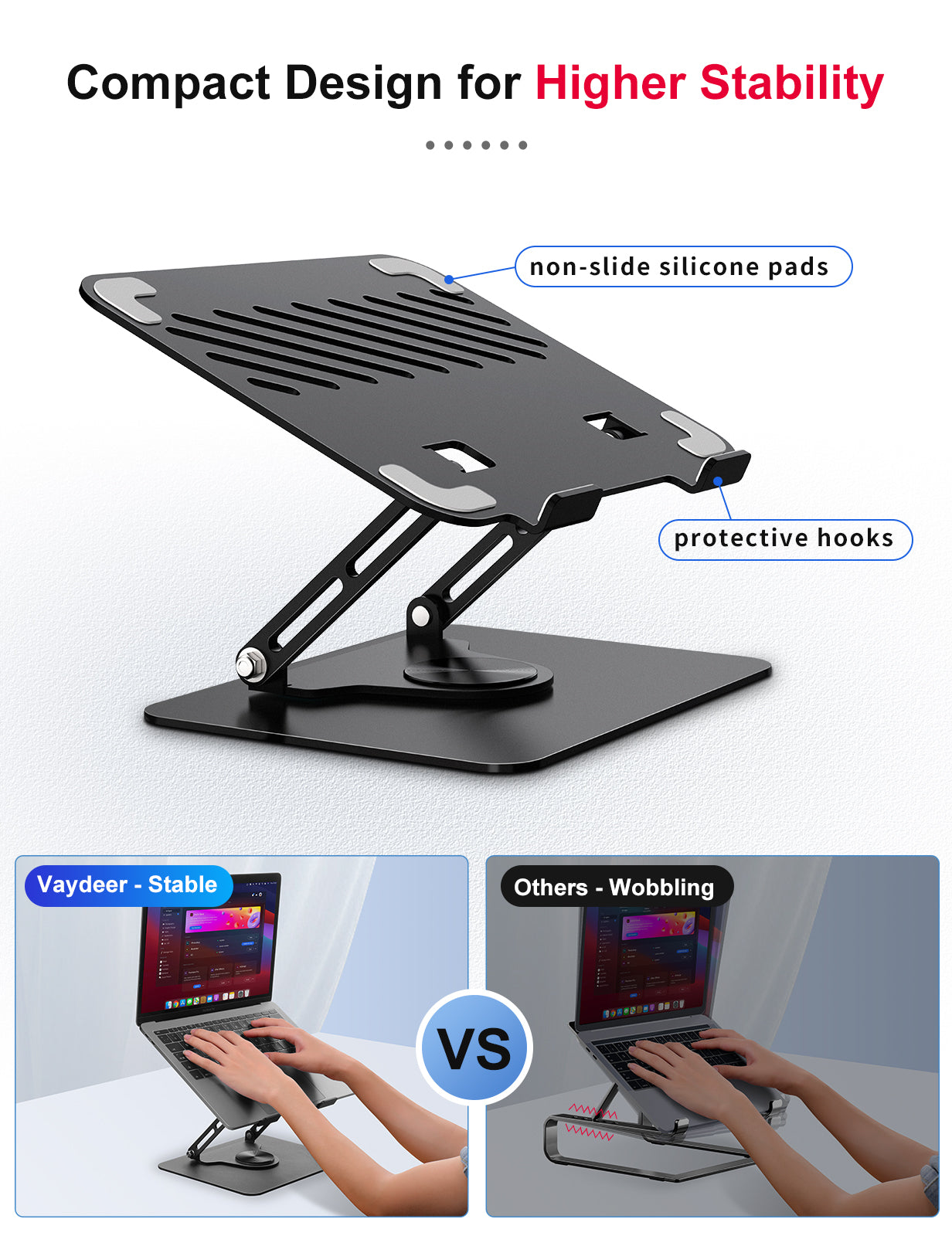 VAYDEER Adjustable Laptop Stand with 360° Rotation Base