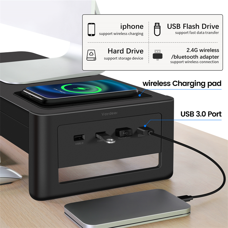 Vaydeer Monitor Stand features a wireless or USB charging station for your  gadgets » Gadget Flow